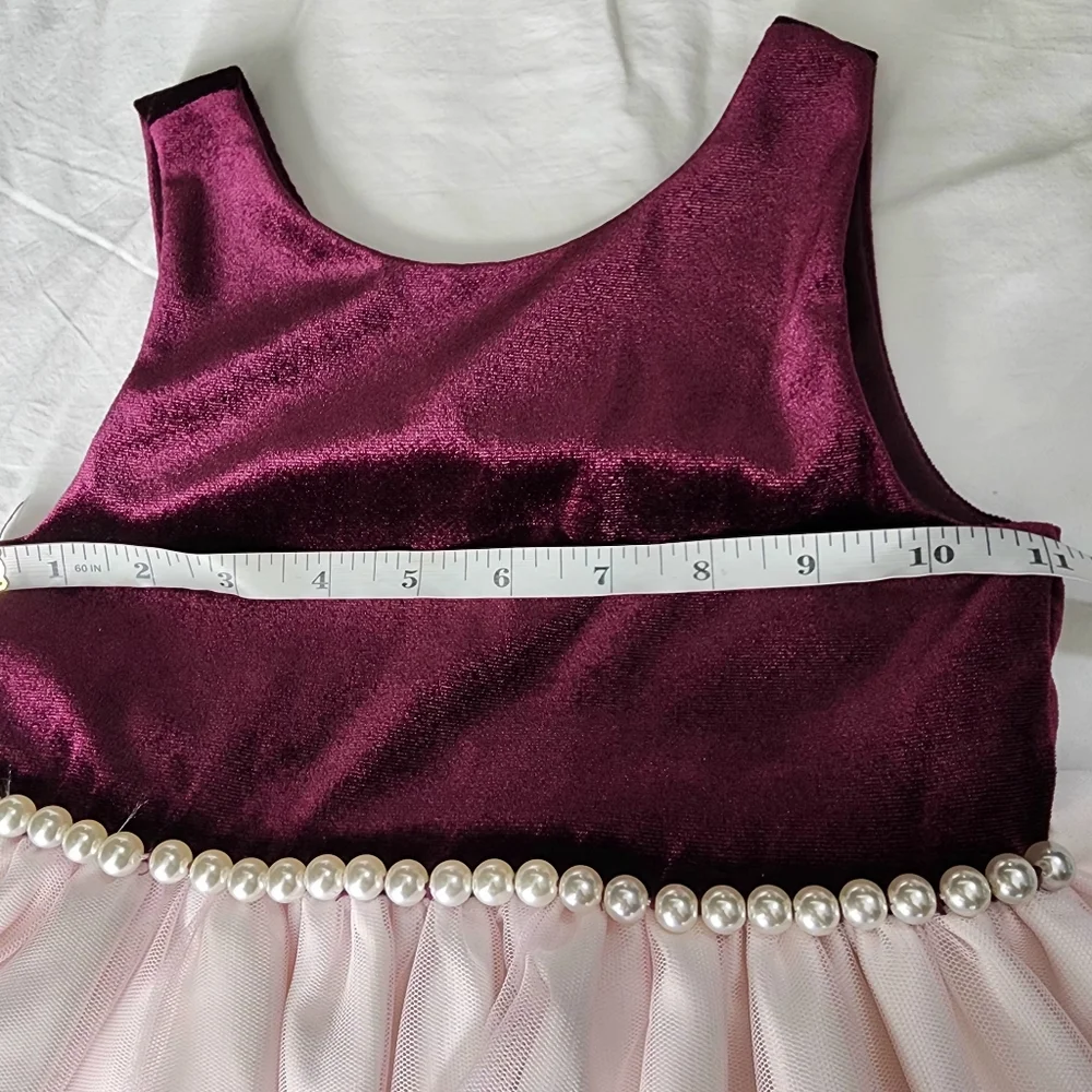American Princess Pink Tulle Girls Dress Size 6 Burgundy Details‎ Pearl Waist